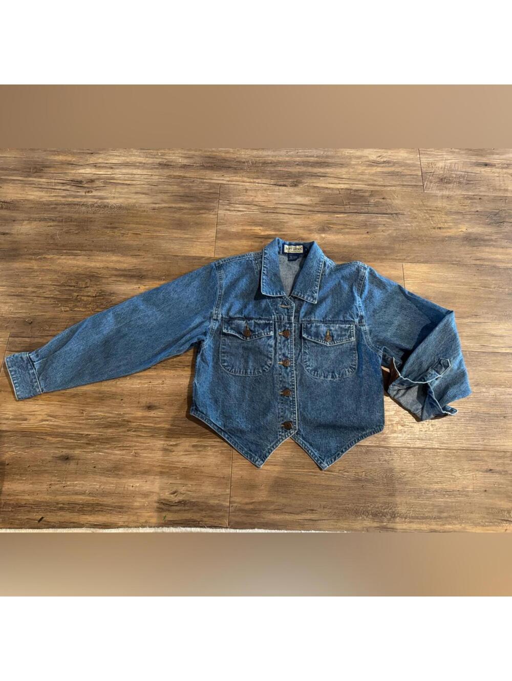 Vintage Ruff Hewn Western Denim Jacket Crop Pointed Front Detail Sz Sm